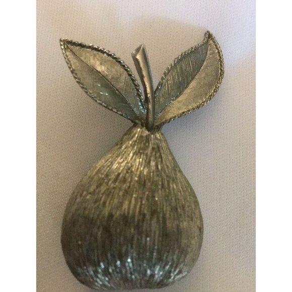Vintage Signed EMMONS Goldtone Textured PEAR Shape Pin Brooch - Picture 2 of 9